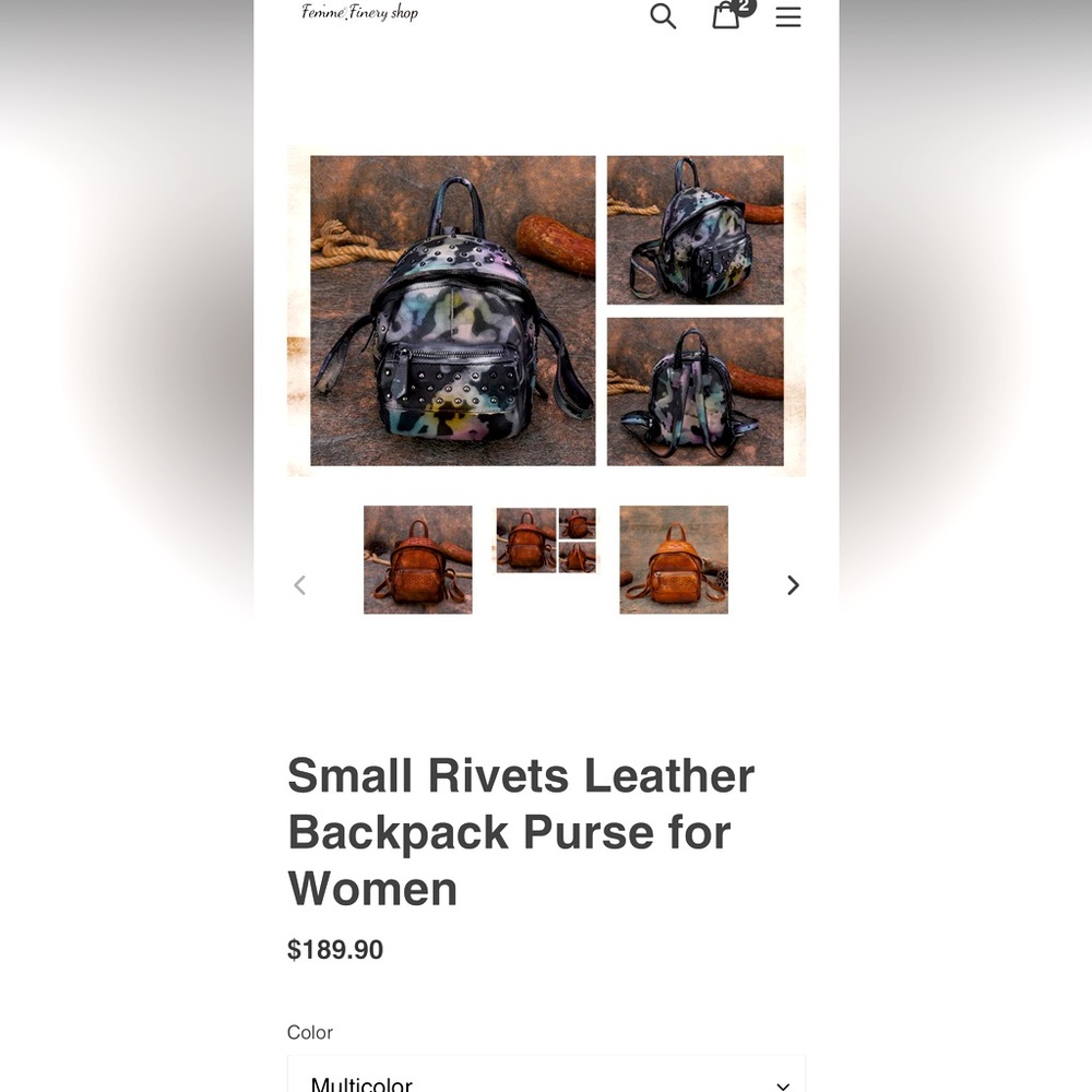Small Rivets Leather Backpack Purse - Picture 4 of 4